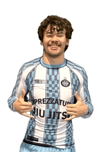 Jett Kouwenhoven in a blue and white rashguard